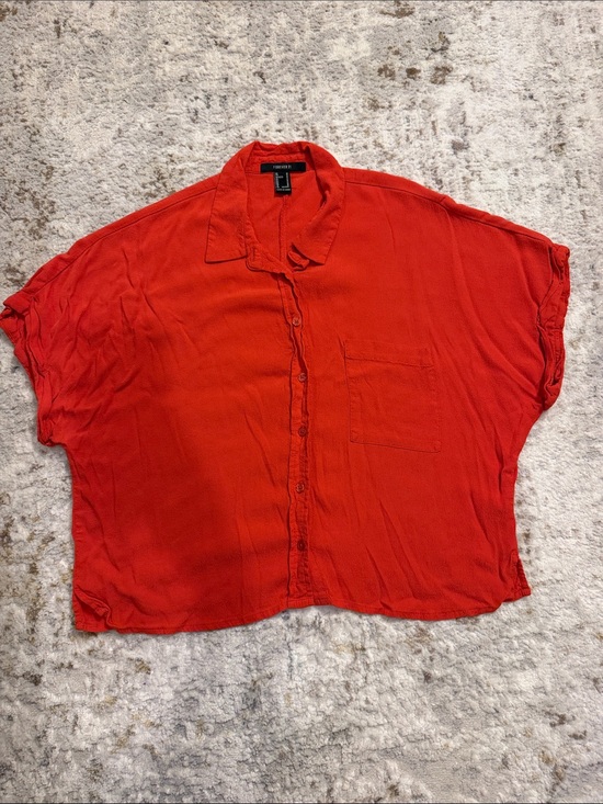 Forever 21 Tops - Flowy Red Orange Button-Front Women's Top